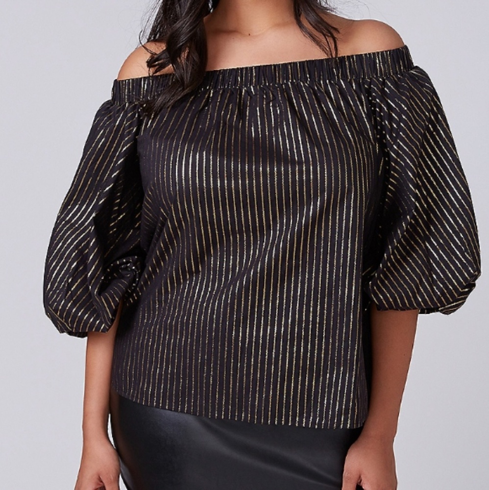 💥Lane Bryant METALLIC STRIPED OFF The Shoulder